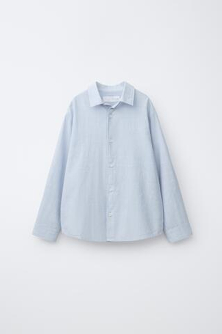 ZARA РУБАШКА ИЗ ХЛОПКА В ПОЛОСКУ, СИНИЙ