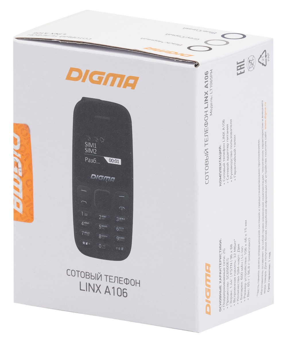 GSM мобильный телефон Digma Linx A106