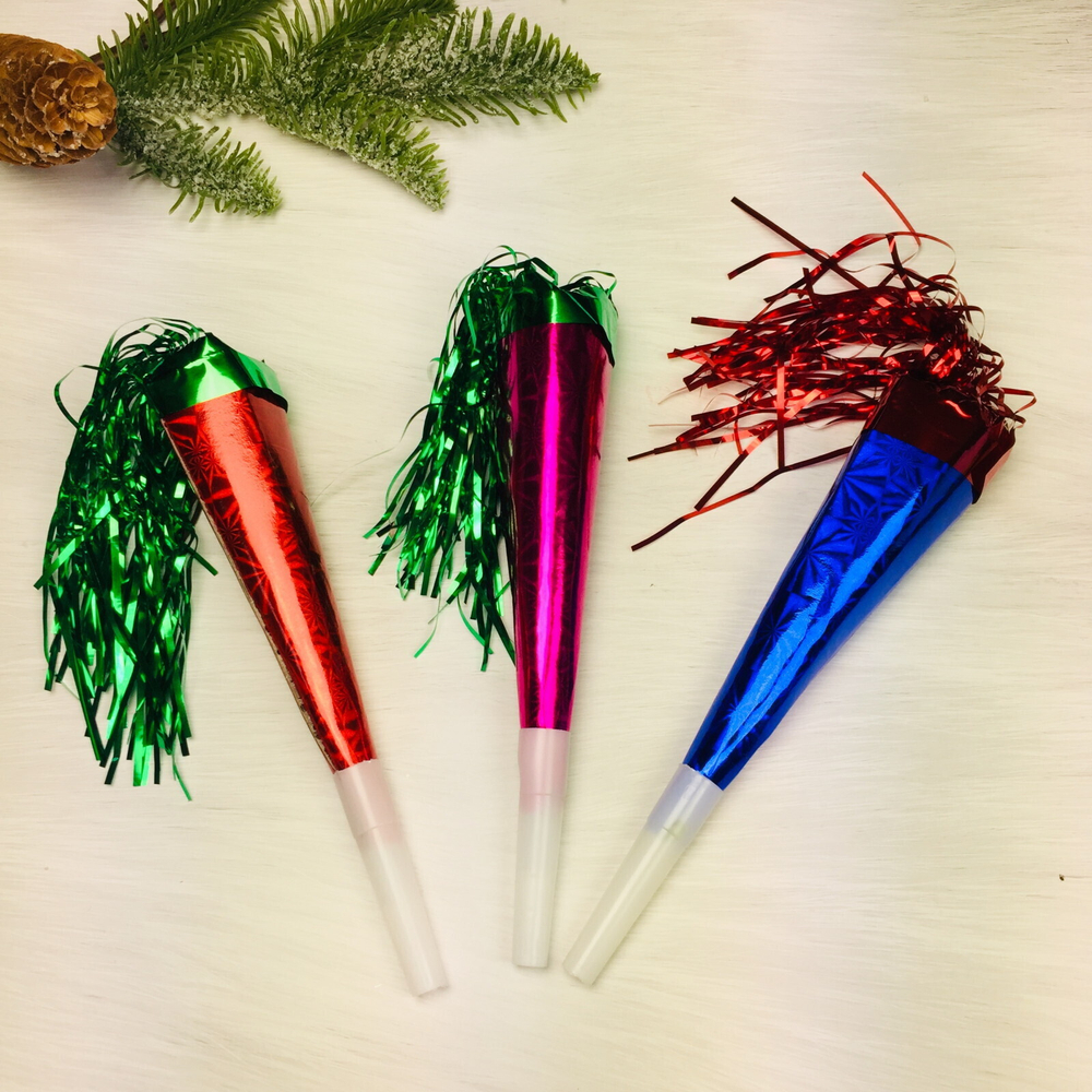 Дудка праздничная «Голограмма» 2шт, с мишурой, цвет микс