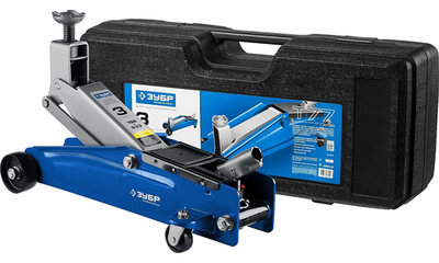 ЗУБР Т-77, 3 т, 192 - 533 мм, подкатной домкрат с высоким подъемом в кейсе, Профессионал (43055-3-K)