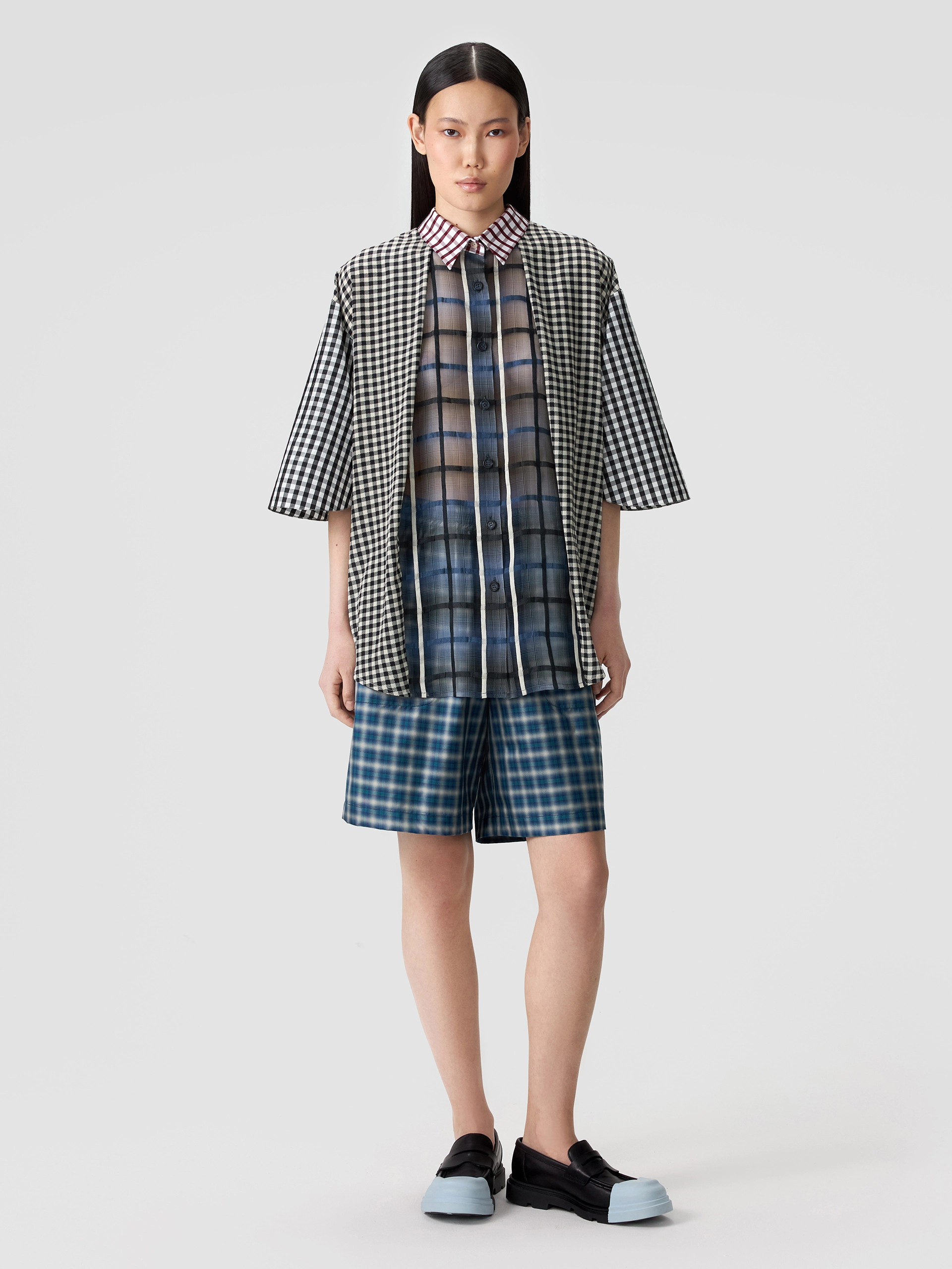 Рубашка со складками из разных тканей OLA OLA