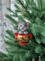 Котик в чайнике фарфоровая игрушка