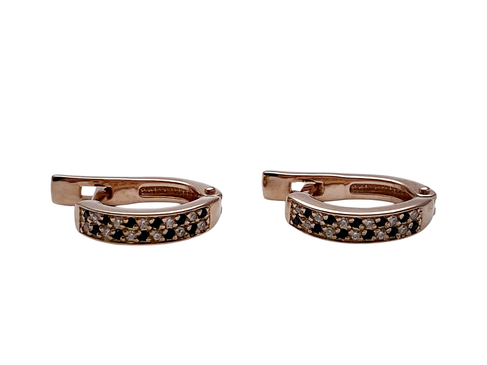 Серьги из серебра/Позолота/Со вставкой из прозрачных и черных фианитов