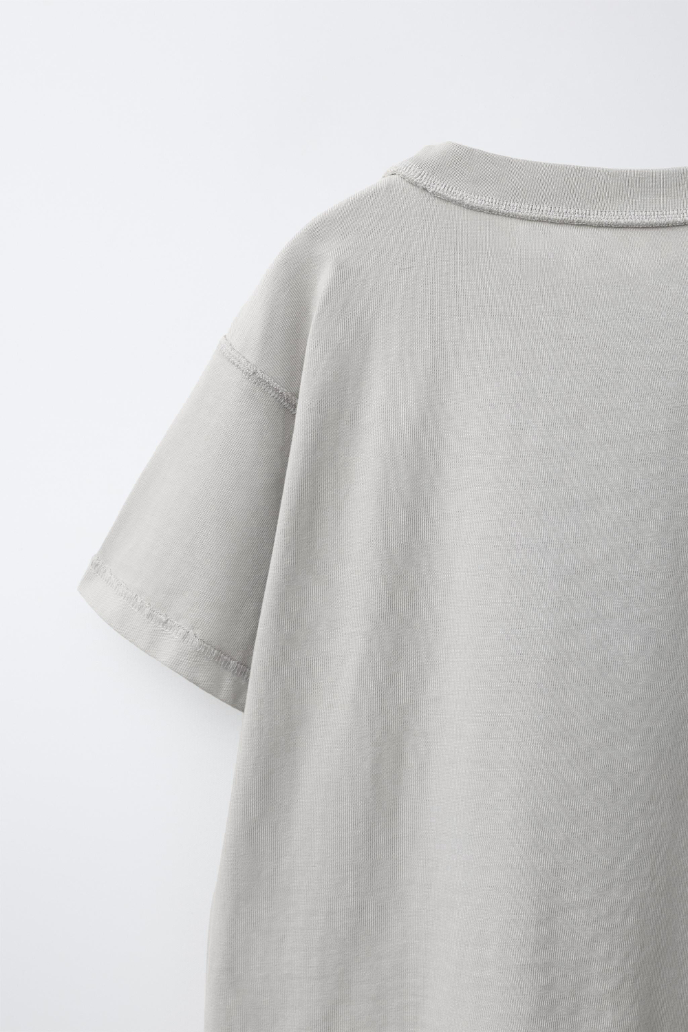 ZARA ФУТБОЛКА HEAVY WEIGHT С ВЫШИВКОЙ, СВЕТЛО-СЕРЫЙ