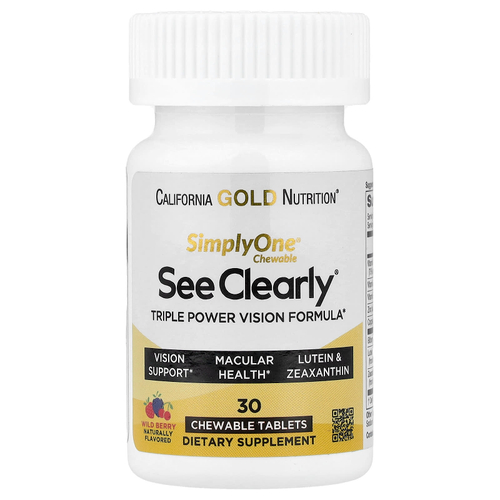 California Gold Nutrition, SimplyOne®, See Clearly, тройная формула для поддержки зрения, с лютеином, зеаксантином, витаминами, минералами и растительными экстрактами, со вкусом лесных ягод, 30 жевательных таблеток