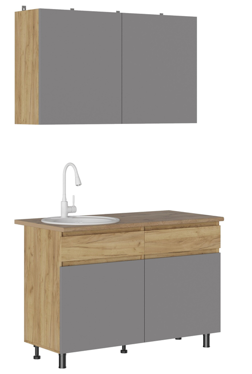 КВИК-СТЕП Кухня 1.2 м. Корпус - Дуб Крафт золотой К003  Фасад ЛДСП - Серый Шифер