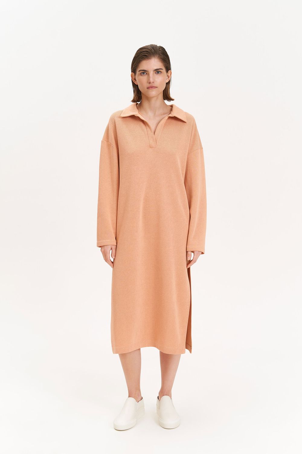 Платье-поло миди, персиковое