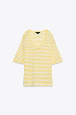 ZARA ТРИКОТАЖНЫЙ ТОП ОВЕРСАЙЗ С КОРОТКИМИ РУКАВАМИ, ЖЕЛТЫЙ