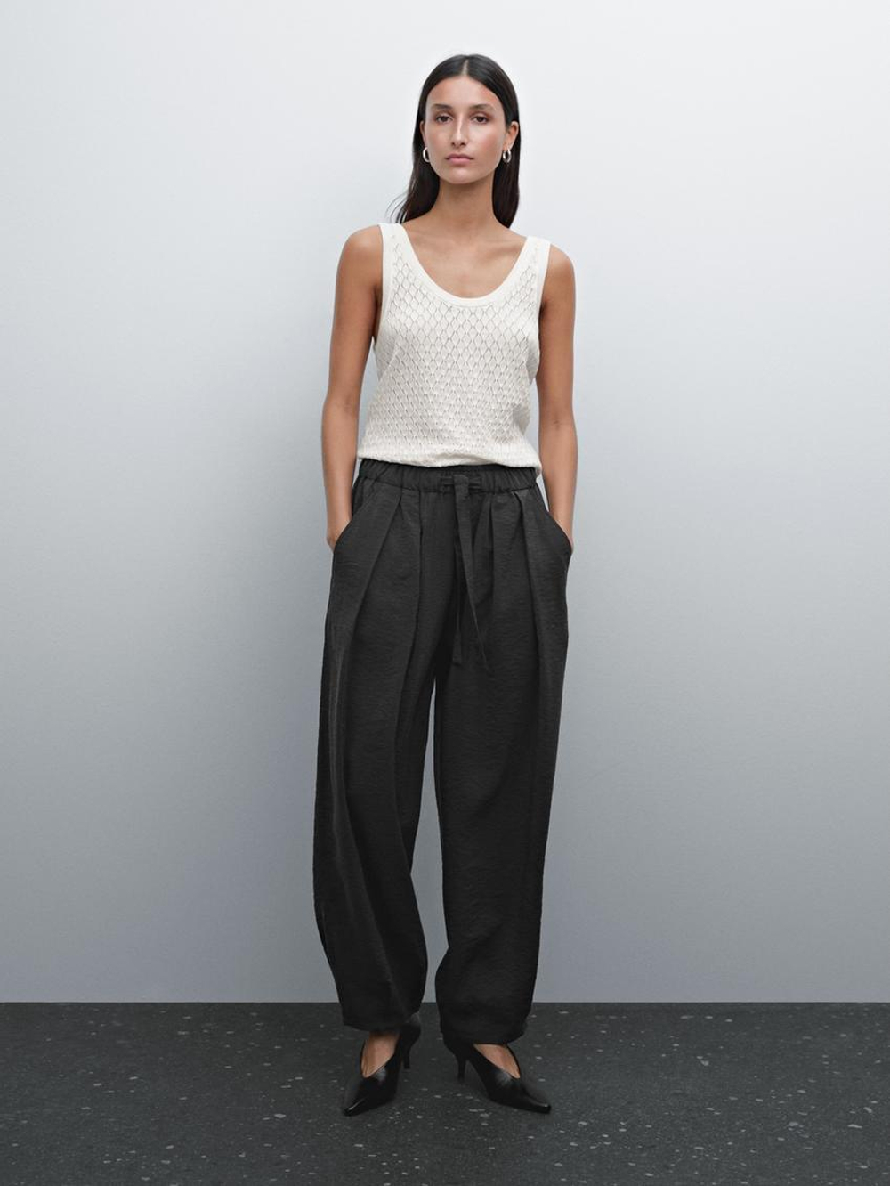 Massimo Dutti Трикотажный топ ажурной вязки с узором «ромбы», натуральный, кремовый