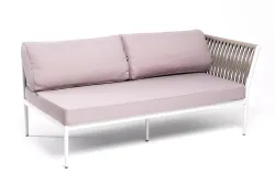 "Касабланка" левый модуль плетеный из роупа, каркас алюминий светло-серый (RAL7035) шагрень, роуп серо-коричневый 23мм, ткань Neo ash