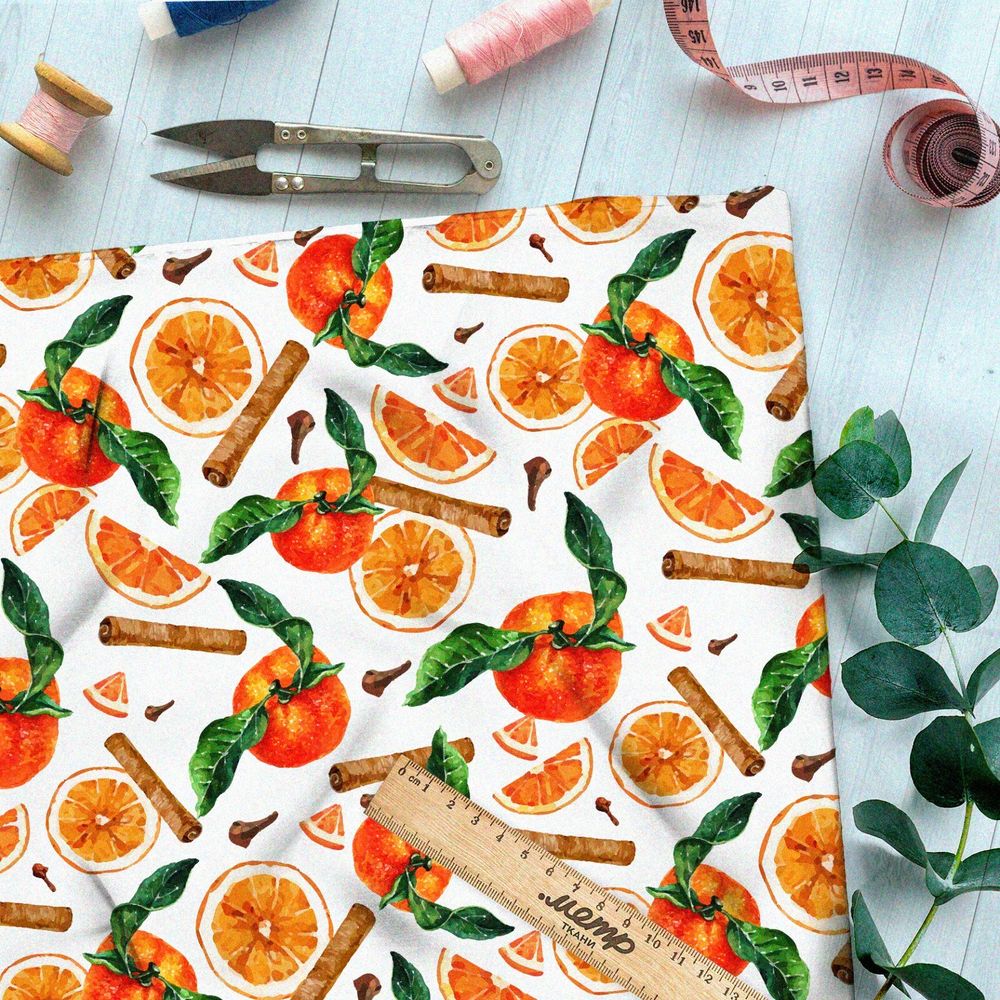 Ткань барби сочные мандарины и корица