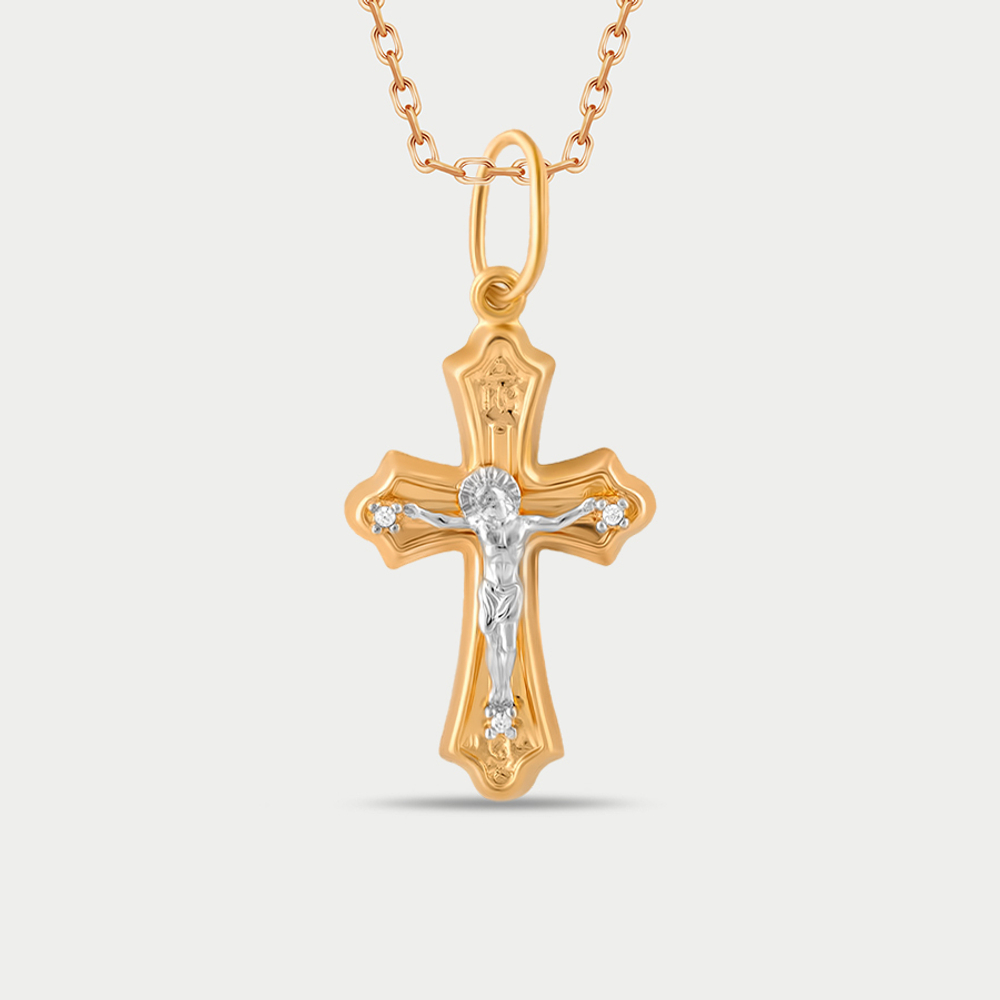 Крест православный из розового золота 585 пробы с фианитами (арт. 0013-10)