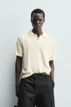 ZARA ПОЛО ИЗ РЕЛЬЕФНОГО ТРИКОТАЖА RELAXED FIT, ЭКРЮ