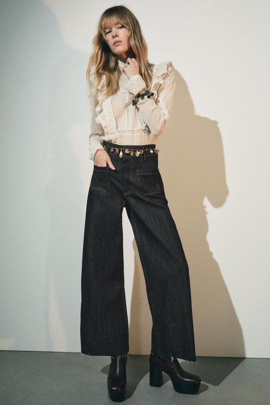 ZARA ДЖИНСЫ WIDE-LEG С ВЫСОКОЙ ПОСАДКОЙ И КАРМАНАМИ — ZW COLLECTION, ИНДИГО