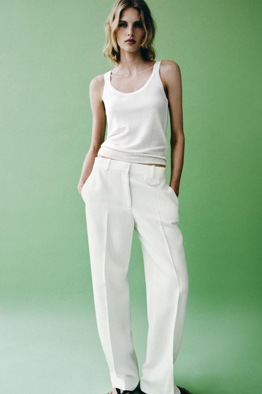 ZARA БРЮКИ ПРЯМОГО КРОЯ — ZW COLLECTION, БЕЛЫЙ
