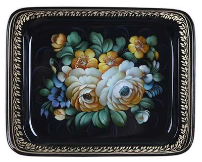 Жостовский поднос декоративный, размер 33х26 см (A13), металлический