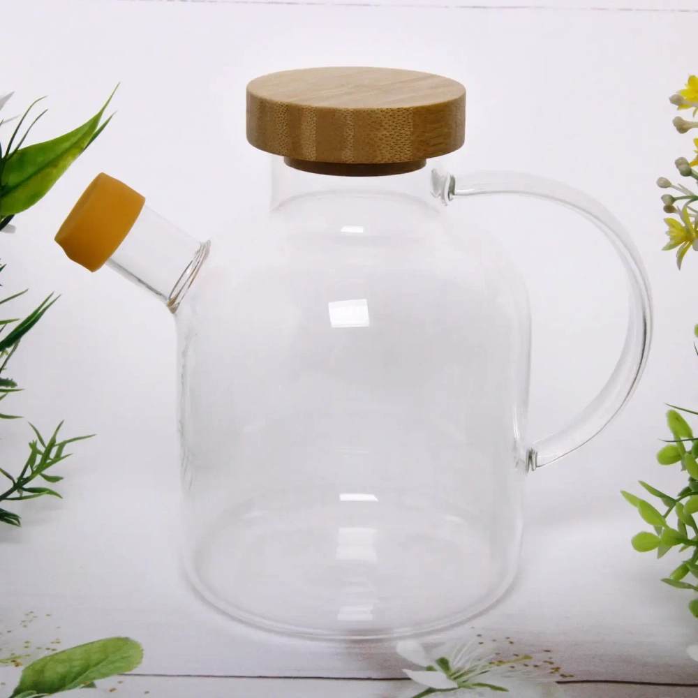 Бутылка стеклянная для специй 600мл «Хай-Тек» с бамбуковой крышкой