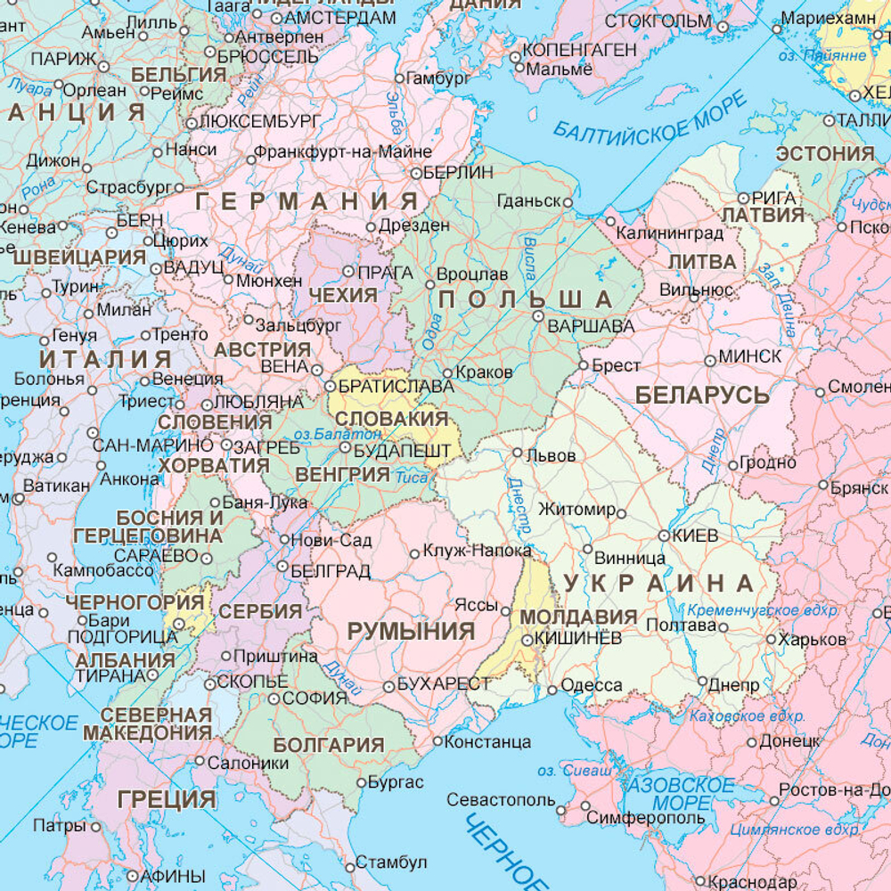 КАРТА ПОЛИТИЧЕСКАЯ ЕВРАЗИЯ (150 см Х 230 см) 2025 год