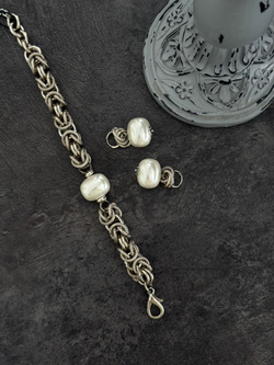 Браслет Византия с белым жемчугом Майорка, оттенок серебро