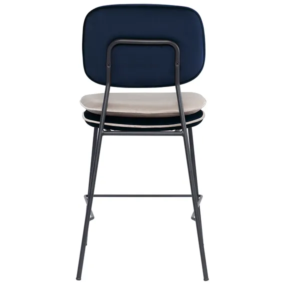 Стул полубарный Pea с контрастным кантом, велюр, темно-синий/бежевый