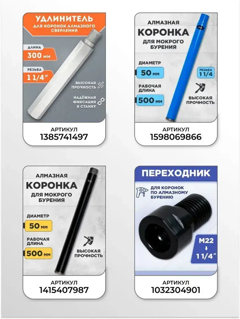 Адаптер переходник для дрели с М22 на 1 1/4" для алмазной коронки