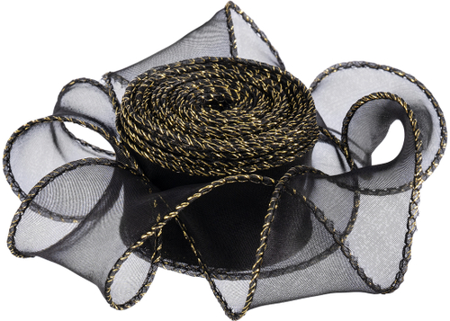 Лента Органза с леской, Золотая кайма, Черный 4 см К