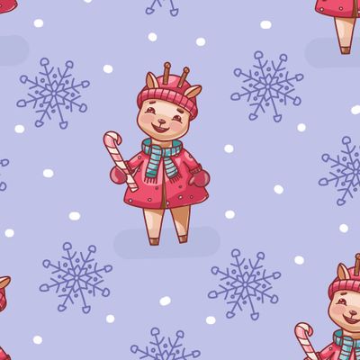 Олененок с леденцом на сиреневом