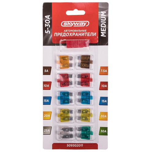 Предохранитель флажковый набор 5 -30 A со световой индик. с пинцетом блистер 10 шт. Medium Skyway
