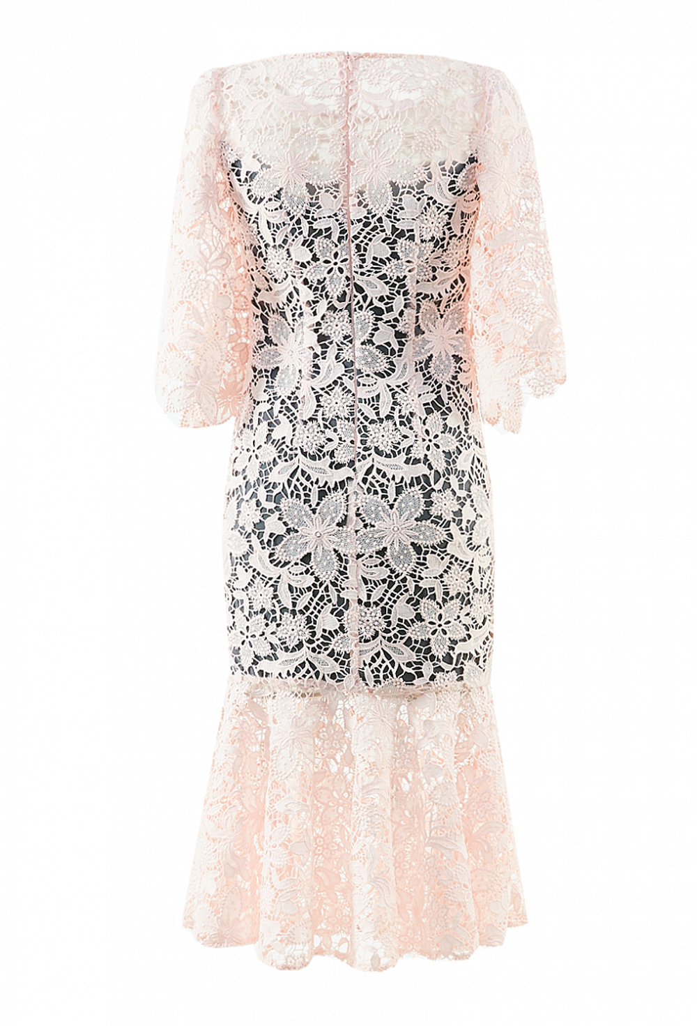 Кружевное платье-футляр с широким рукавом розовое 31-01-20 SS