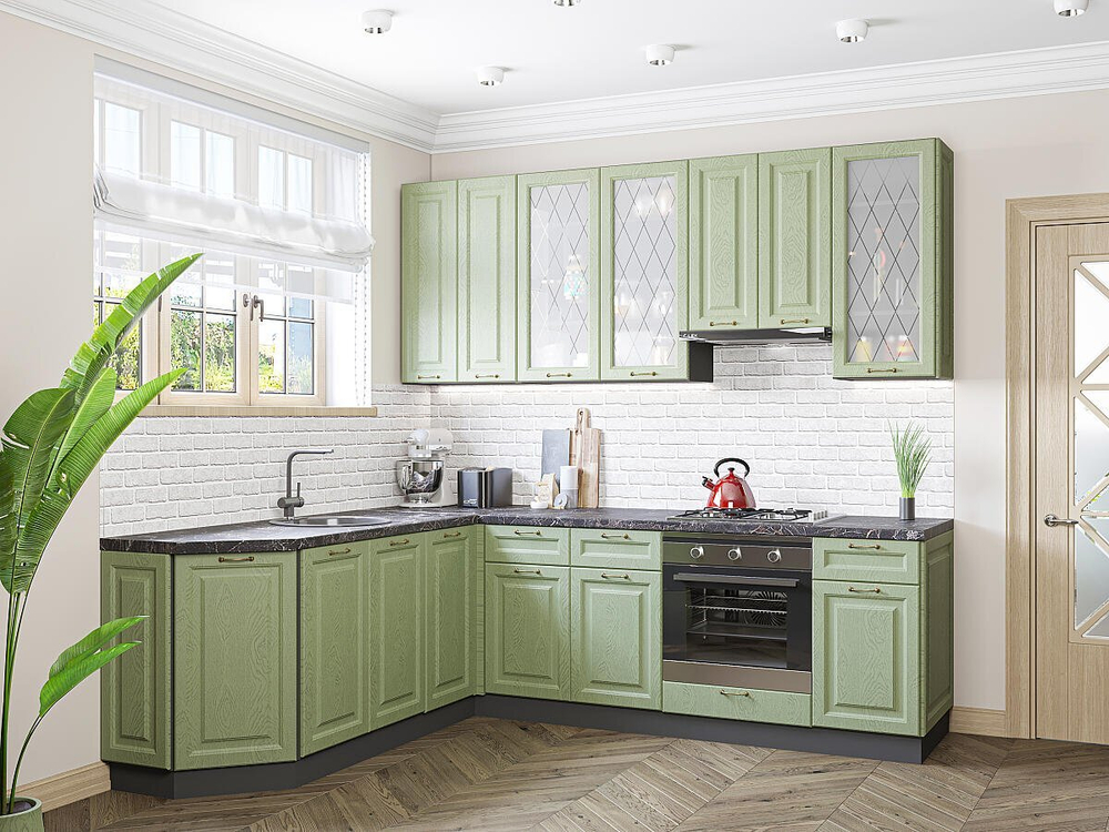 Угловая модульная кухня Ницца-03 Дуб оливковый - Graphite 2340*1890/2400*600