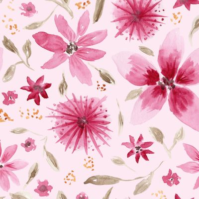 Нежный розовый паттерн с акварельными цветами