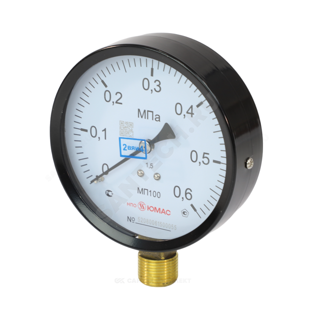 Манометр МП100 радиальный Дк100мм 0-0,6 МПа кл.1,5 G1/2" НПО ЮМАС