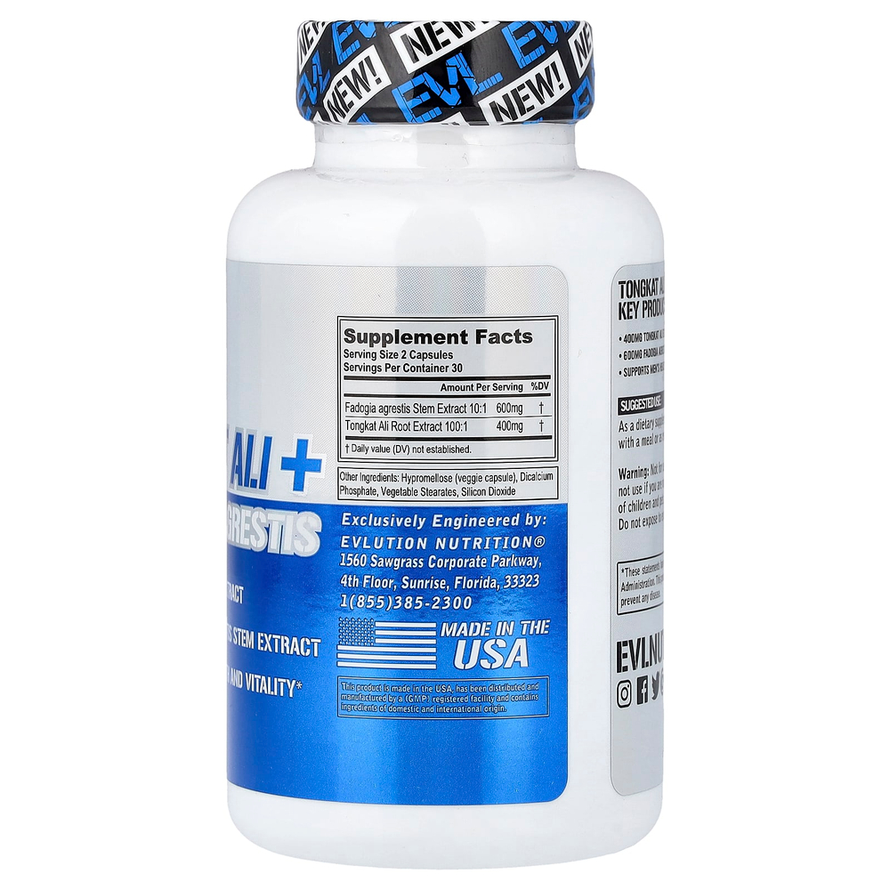 EVLution Nutrition, эврикома длиннолистая + фадогия агрестис, 60 вегетарианских капсул