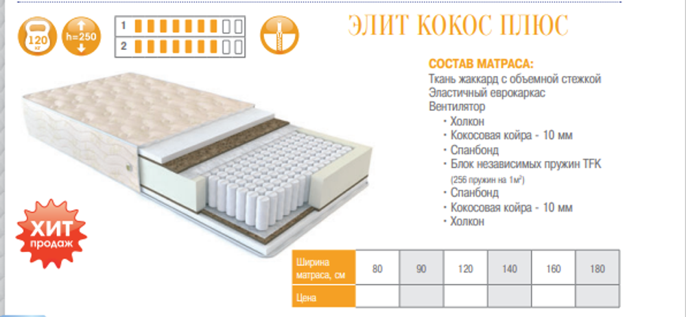 МАТРАС ЭЛИТ КОКОС ПЛЮС