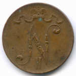 5 пенни 1916 год. Россия для Финляндии (Вензель Николая II). VF-XF