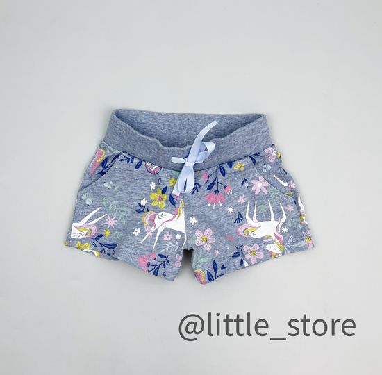 Шорты "Единороги в цветах" хлопковые, Серо-голубые