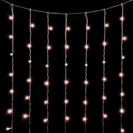 Светодиодный занавес 2*2 м., 400 экстра теплых белых LED ламп, мерцание, облегченный, прозрачный провод ПВХ, LTC (PCL400NOTBLW-10-2EWW)