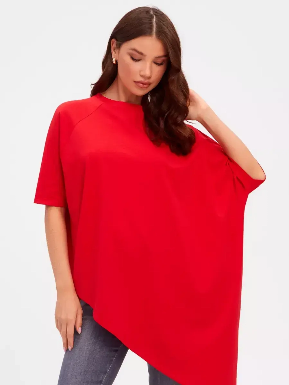 Туника оверсайз ассиметричная красный