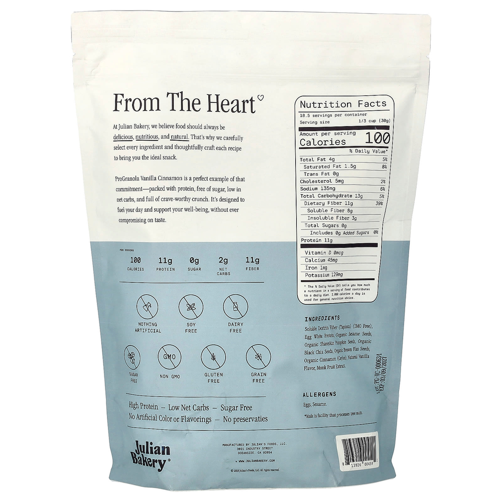 Julian Bakery, Pro Granola Clusters, со вкусом ванили и корицы, 553 г (19,5 унции)