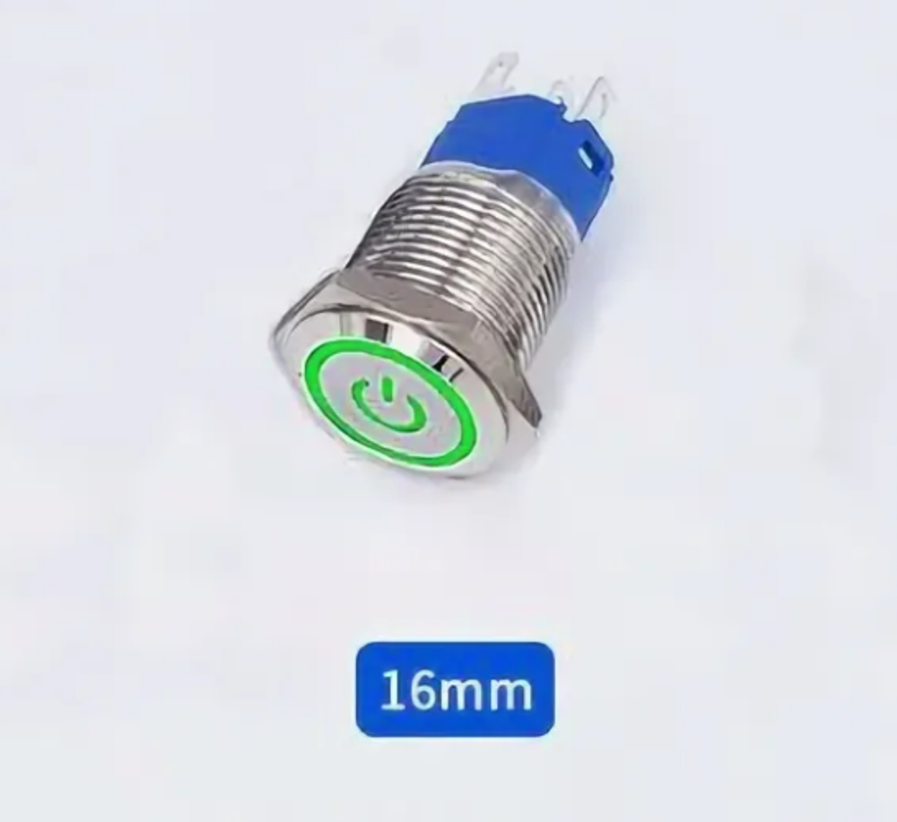 Кнопка питания (ВКЛ/ВЫКЛ с фиксацией), Индикация 12В, диаметр резьбы 16мм