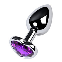 Серебристая коническая анальная пробка 7см с фиолетовым кристаллом-сердечком ToyFa Metal 717013-4
