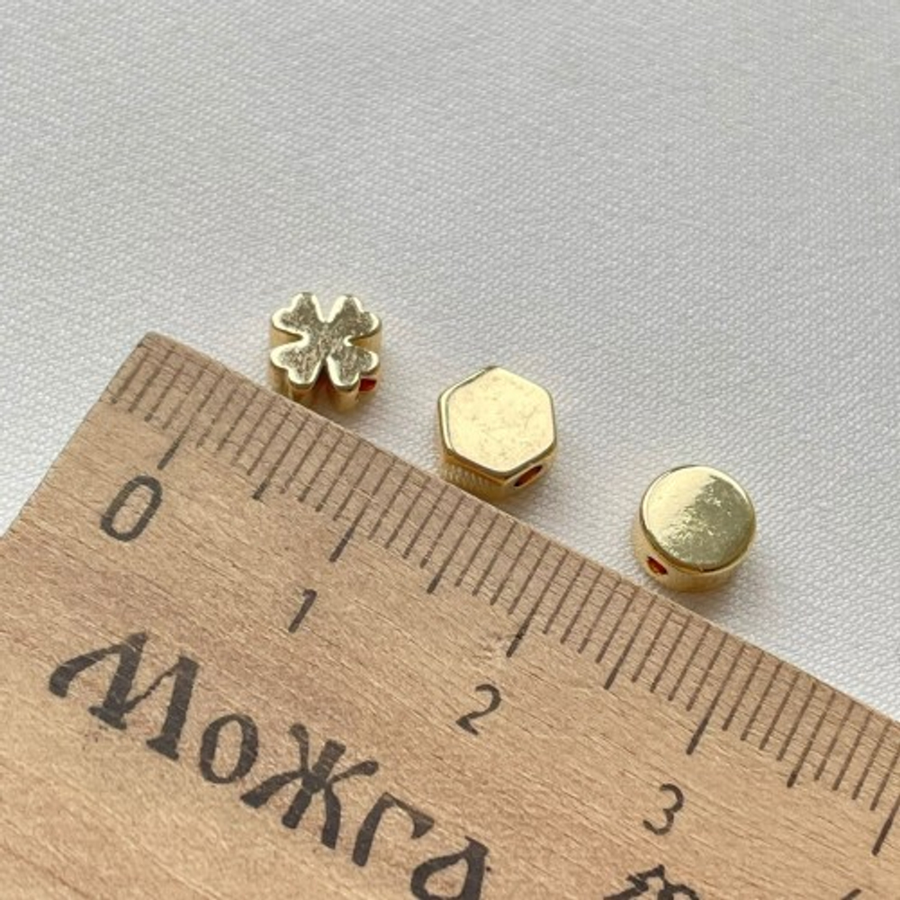 3814-з Ювелирная бусина, 6 мм, шестигранник, позолота