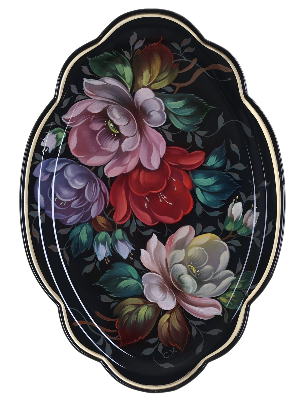 Жостовский поднос декоративный, размер 32х22 см (A11), металлический