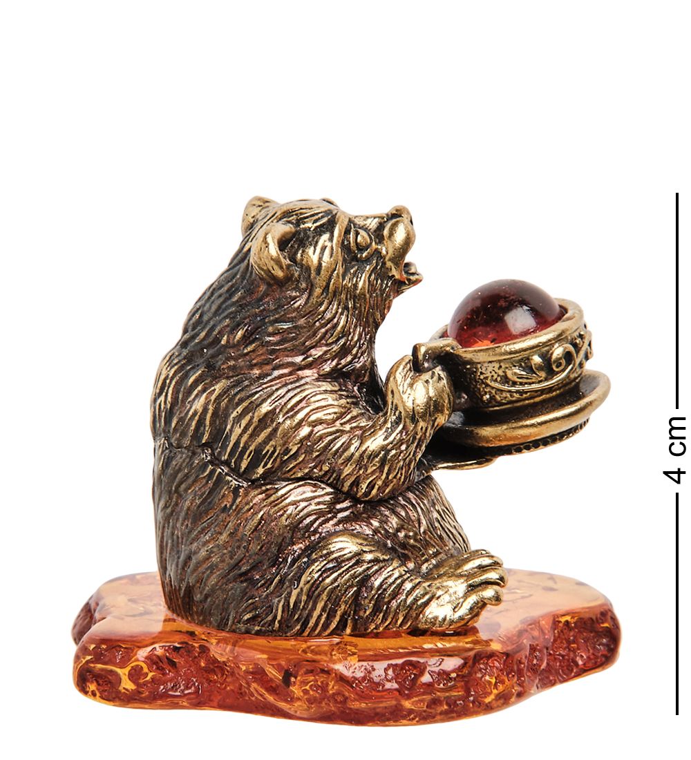 Народные промыслы AM-1859 Фигурка «Медведь с чашкой» (латунь, янтарь)