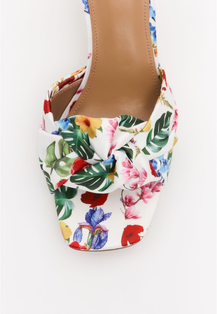 Мюли из сатина на каблуке, мультиколор