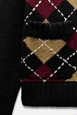 ZARA КАРДИГАН С УЗОРОМ «РОМБЫ», РАЗНОЦВЕТНЫЙ