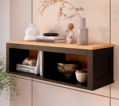 Полка навесная с 2 секциями Хемнэс/Кымор, 124х34х37см, черный/светло-коричневый