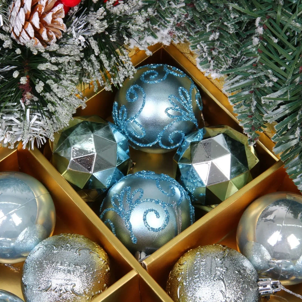 Новогодние шары «Зимняя вечеринка» 6 см (набор 16 шт), Голубой