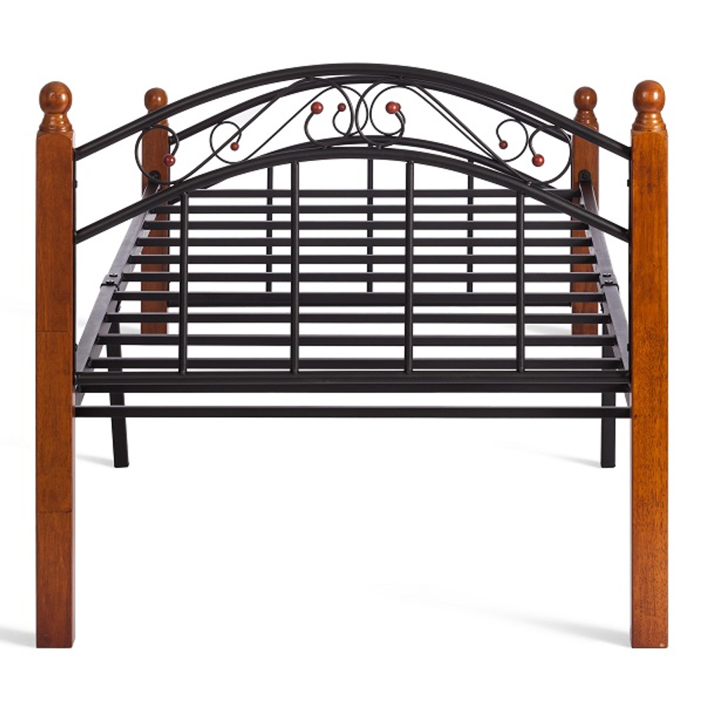 Кровать AT-8077 - дерево гевея/металл, 90*200 см (Single bed), красный дуб/черный