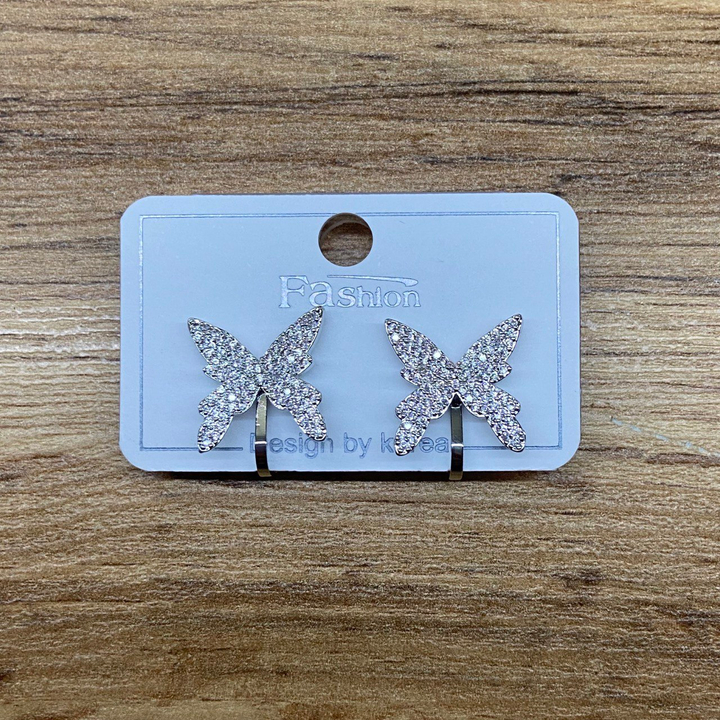 Клипсы Бабочка изящная циркон металл серебристый